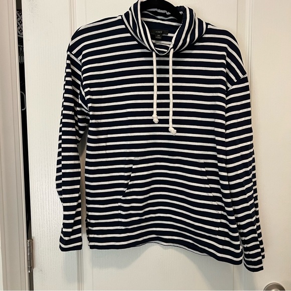 J CREW Striped Funnelneck Mariner Striped Cotton pullover drawstring - Picture 4 of 14